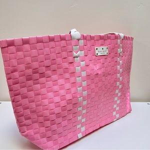 Kate Spade Basket Weave Woven Tote Beach Bag Pink New Without Tag